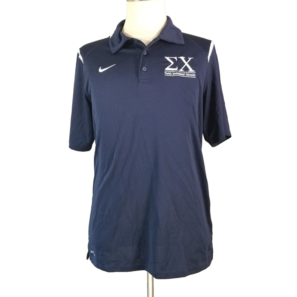 Nike Polo Shirt Men L Blue Florida International University Sigma Chi Dri-Fit